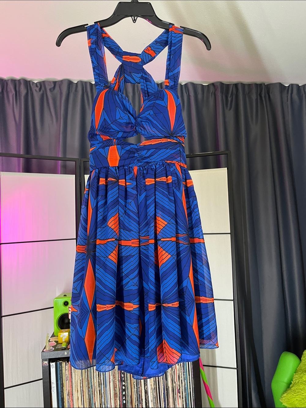 XOXO Blue and Orange Backless Fit-and-Flare Dress